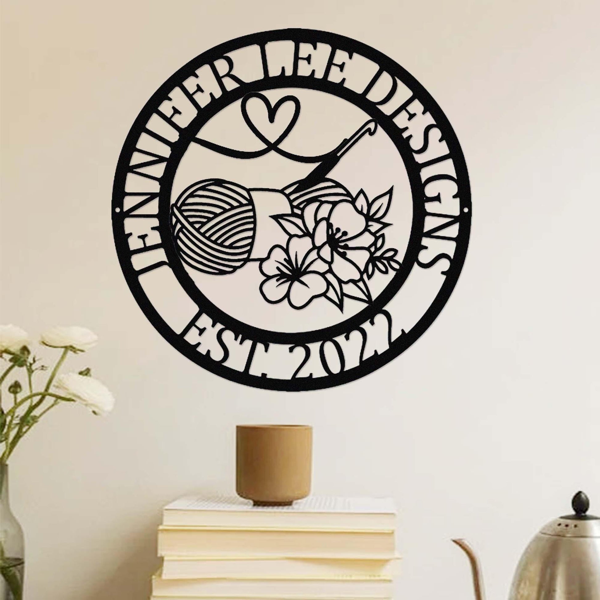 Custom Crochet Metal Sign,Craft Room Wall Decor,Personalized Knitting Sign,Quilting Room Sign,Ball Yarn Hook Metal Wall Art,Gift for Knitter