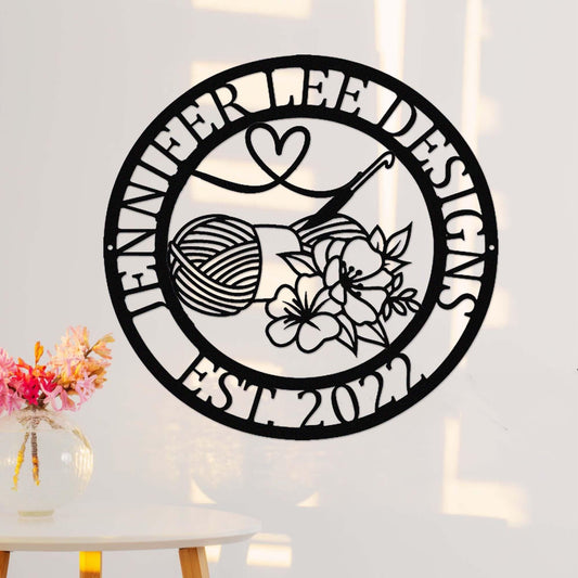 Custom Crochet Metal Sign,Craft Room Wall Decor,Personalized Knitting Sign,Quilting Room Sign,Ball Yarn Hook Metal Wall Art,Gift for Knitter