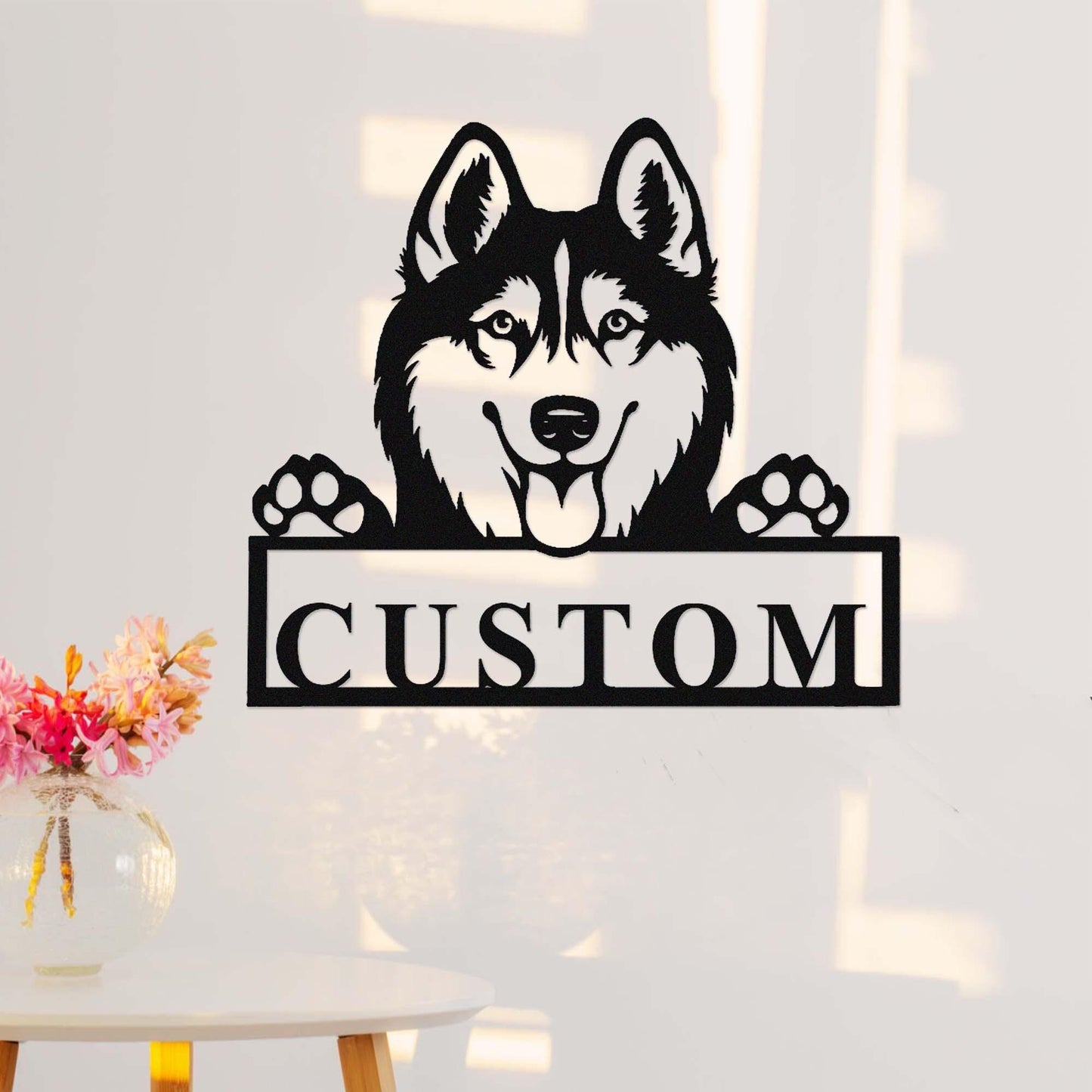 Custom Siberian Husky Metal Sign, Dog Wall Art, Personalized Dog Name Sign, Peeking Husky Dog Wall Decor, Dog House Decor, Dog Lover Gift