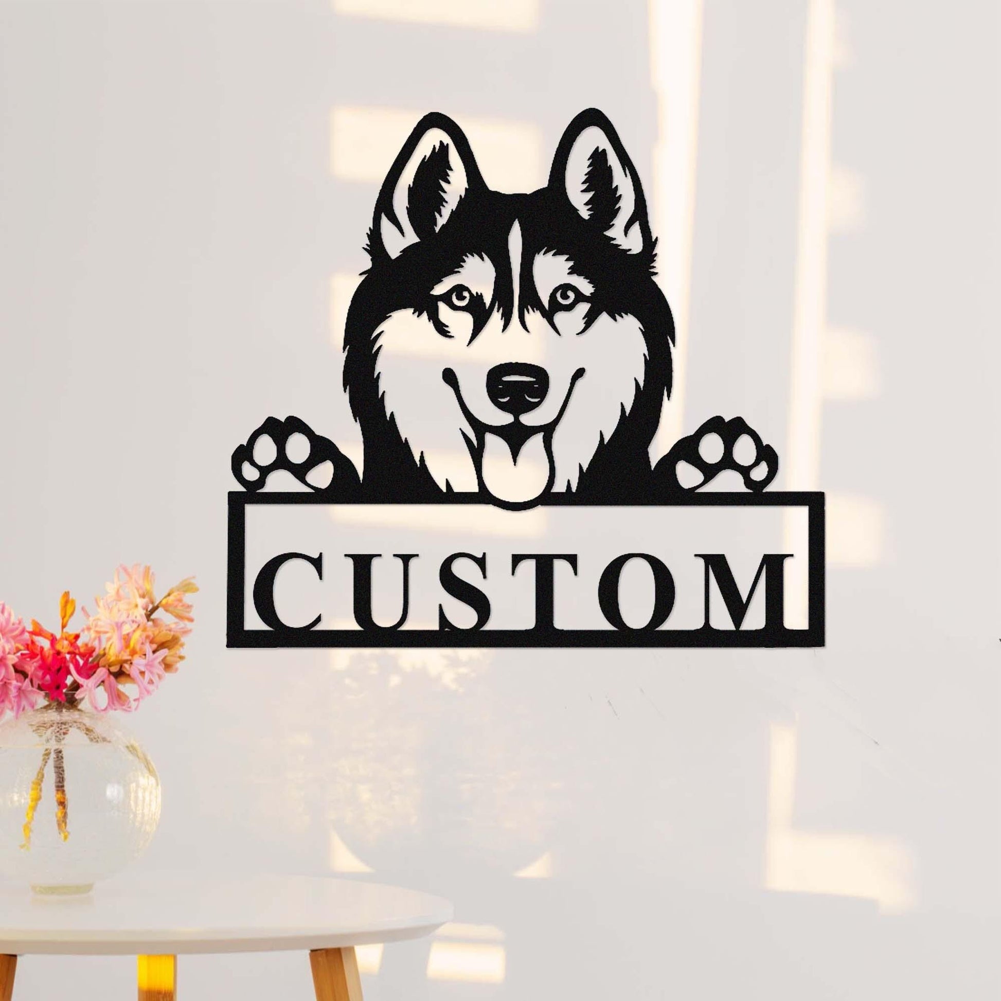 Custom Siberian Husky Metal Sign, Dog Wall Art, Personalized Dog Name Sign, Peeking Husky Dog Wall Decor, Dog House Decor, Dog Lover Gift