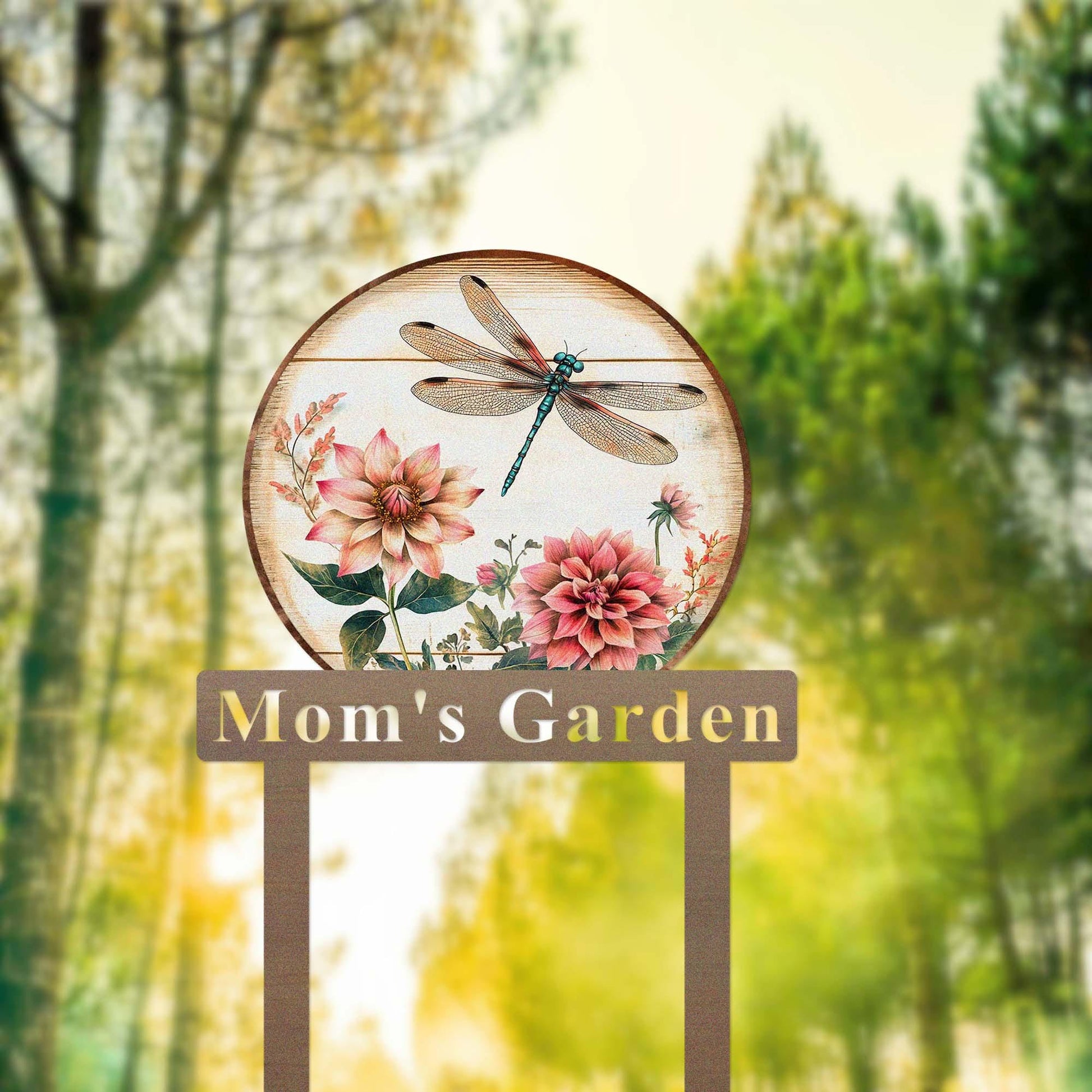 Custom Dragonfly Garden Sign Stake, Metal Dragonfly With Lotus Flower Garden Decor, Personalized Gardener Name Stake, Flower Beds Decor