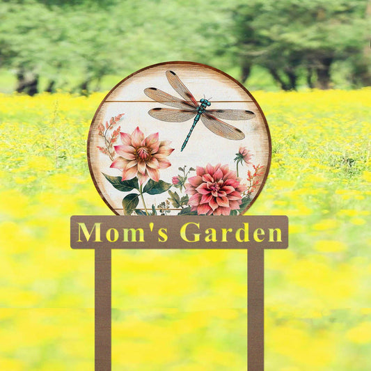 Custom Dragonfly Garden Sign Stake, Metal Dragonfly With Lotus Flower Garden Decor, Personalized Gardener Name Stake, Flower Beds Decor