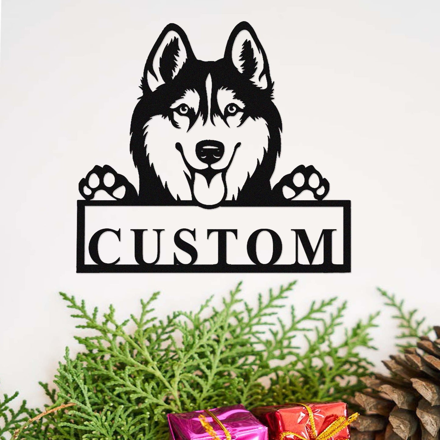 Custom Siberian Husky Metal Sign, Dog Wall Art, Personalized Dog Name Sign, Peeking Husky Dog Wall Decor, Dog House Decor, Dog Lover Gift