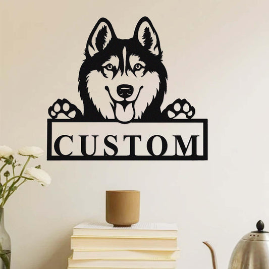 Custom Siberian Husky Metal Sign, Dog Wall Art, Personalized Dog Name Sign, Peeking Husky Dog Wall Decor, Dog House Decor, Dog Lover Gift