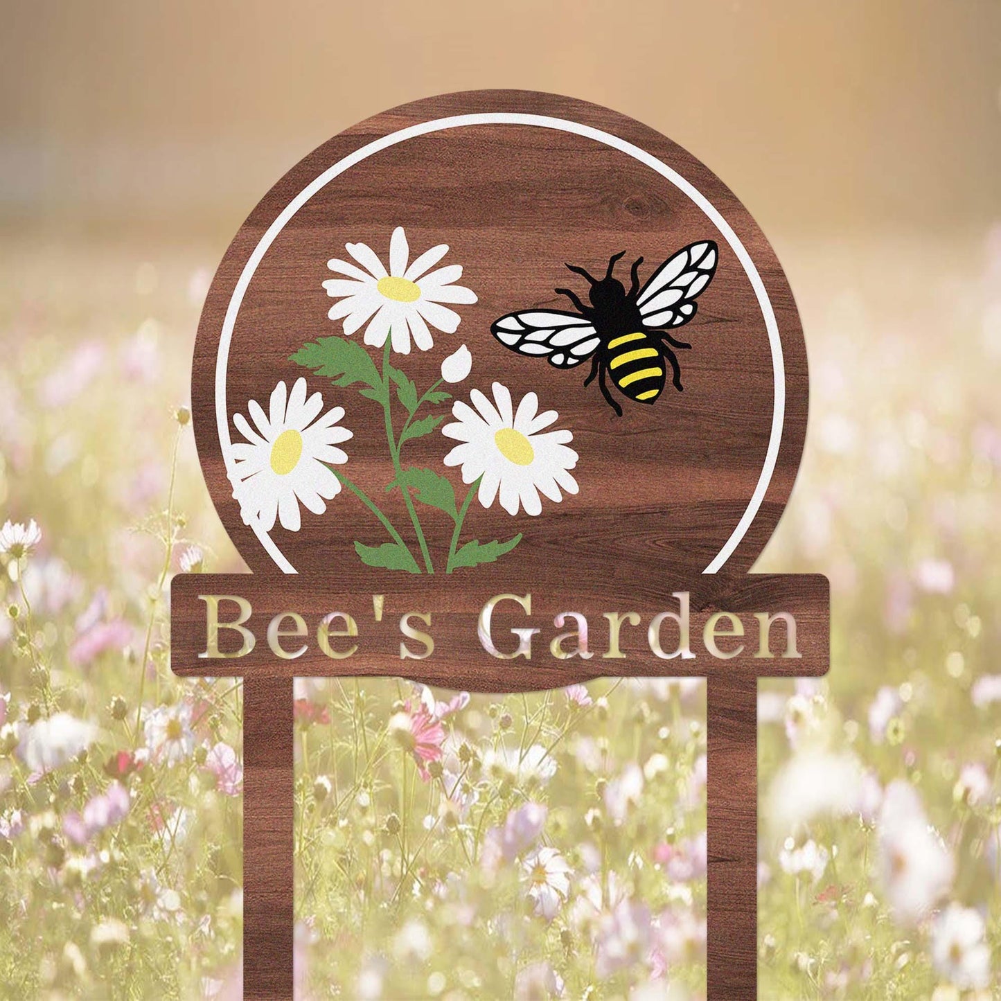 Custom Bee Garden Sign Stake, Metal Bee Flowers Garden Decor, Personalized Bee Gardener Name Stake, Honey Flower Beds Decor, Bee Keeper Gift