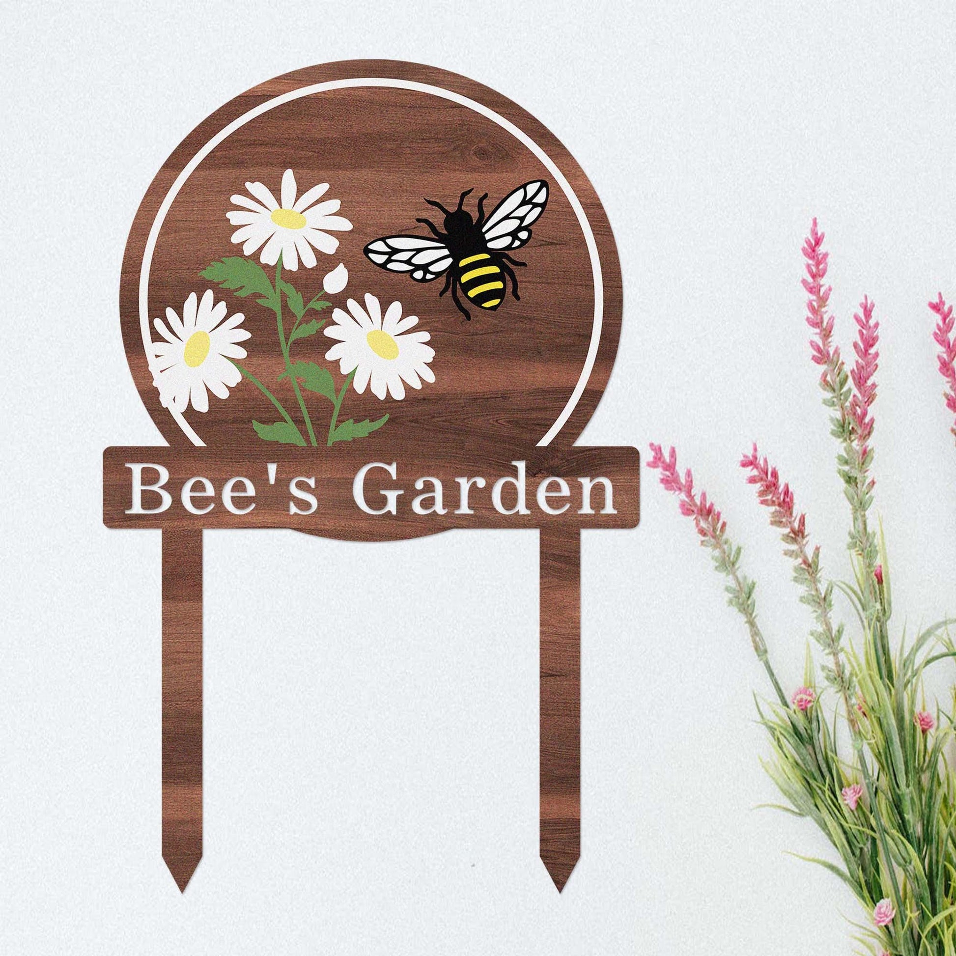 Custom Bee Garden Sign Stake, Metal Bee Flowers Garden Decor, Personalized Bee Gardener Name Stake, Honey Flower Beds Decor, Bee Keeper Gift