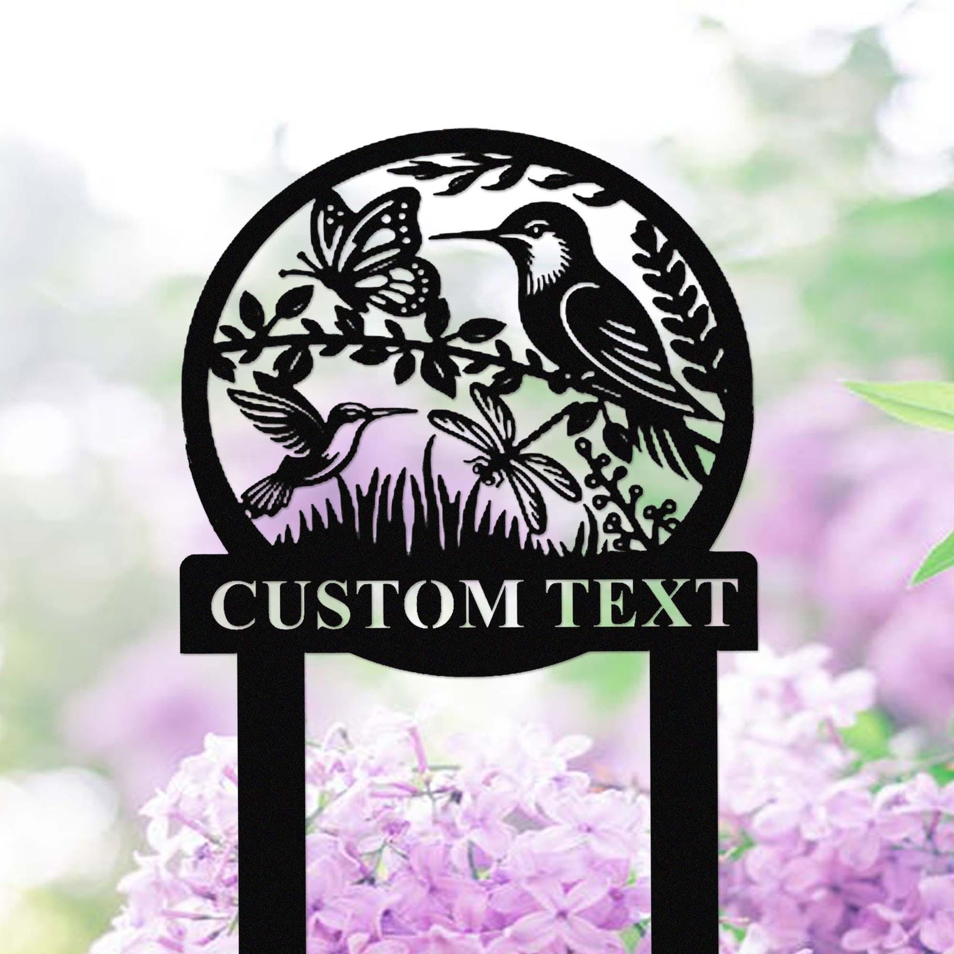 Custom Hummingbird Garden Sign, Metal Hummingbird Garden Stake, Personalized Gardener Name Stake, Flower Beds Decor, Hummingbird Sign Decor