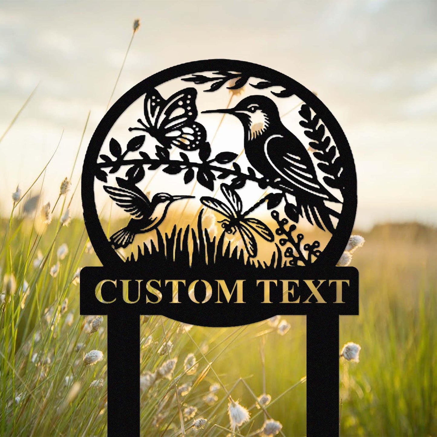 Custom Hummingbird Garden Sign, Metal Hummingbird Garden Stake, Personalized Gardener Name Stake, Flower Beds Decor, Hummingbird Sign Decor
