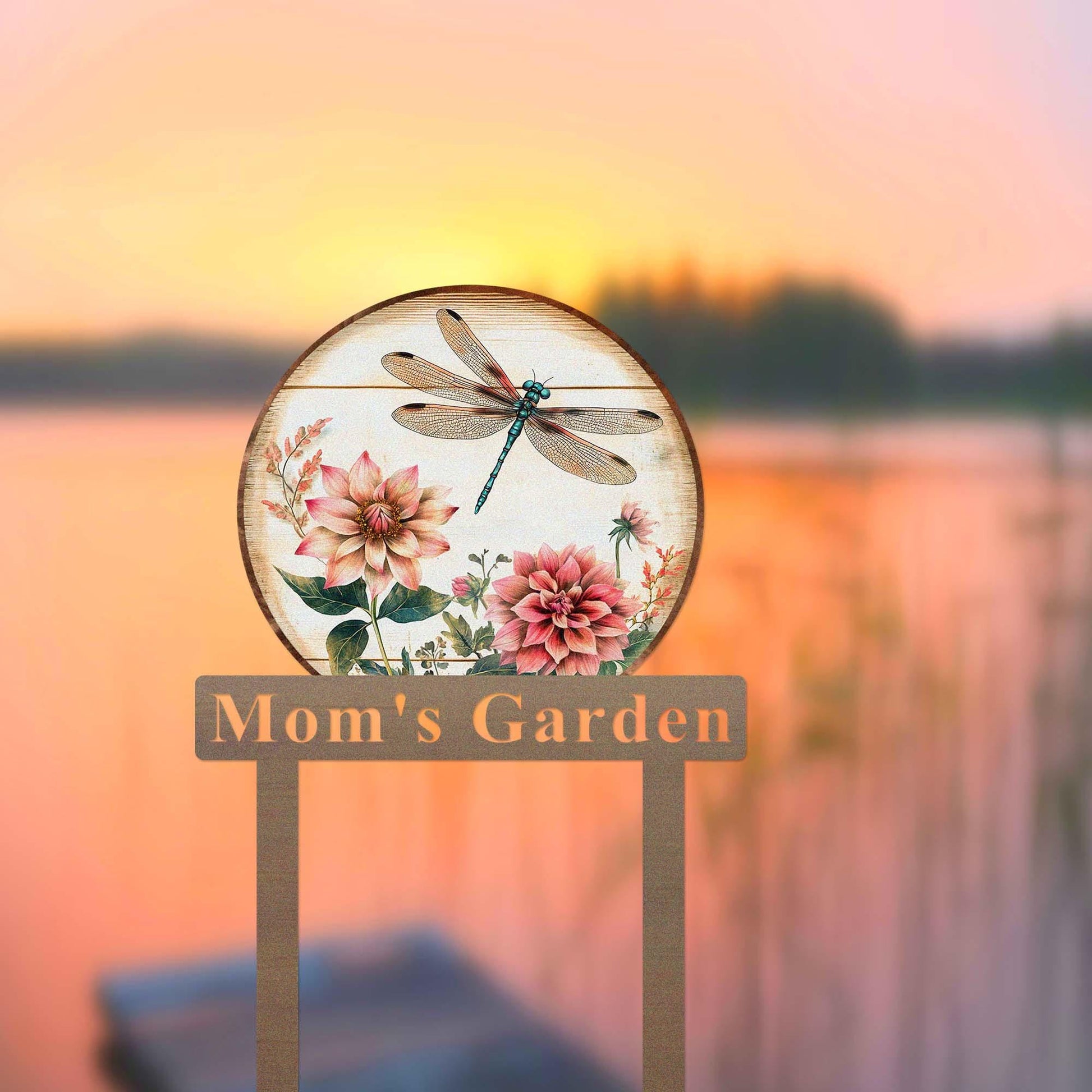 Custom Dragonfly Garden Sign Stake, Metal Dragonfly With Lotus Flower Garden Decor, Personalized Gardener Name Stake, Flower Beds Decor