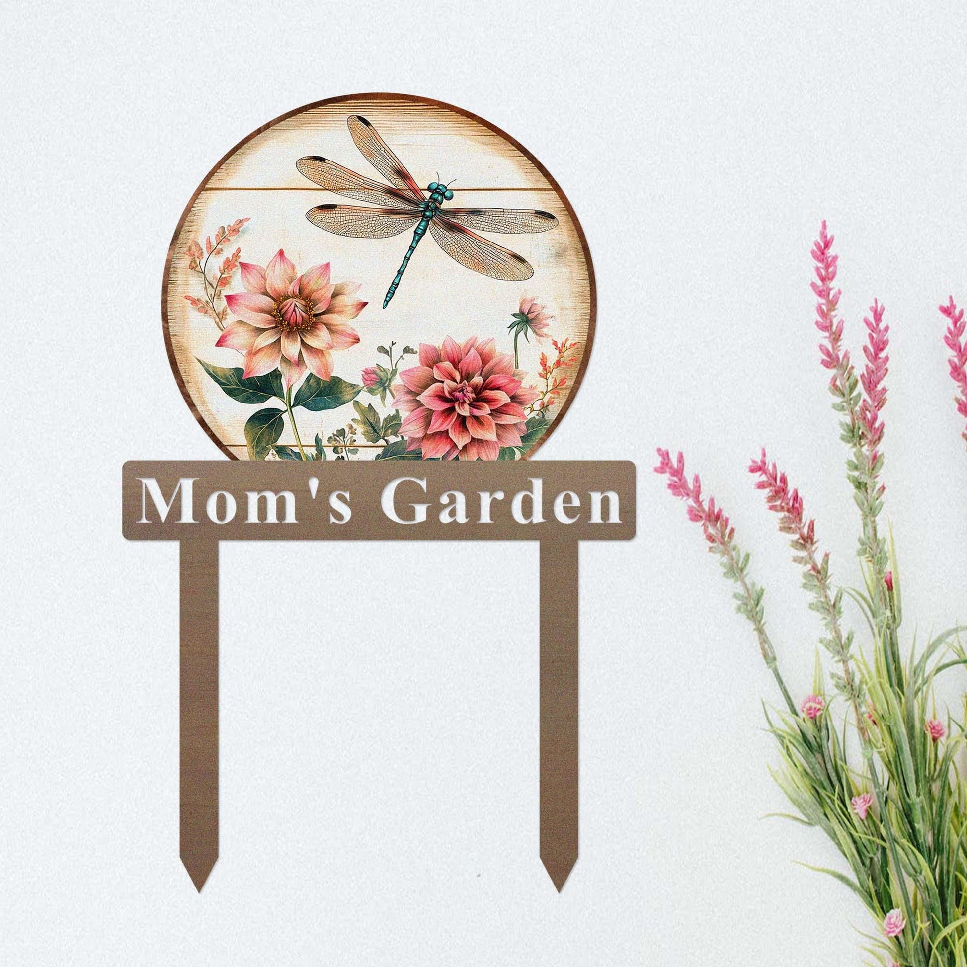 Custom Dragonfly Garden Sign Stake, Metal Dragonfly With Lotus Flower Garden Decor, Personalized Gardener Name Stake, Flower Beds Decor