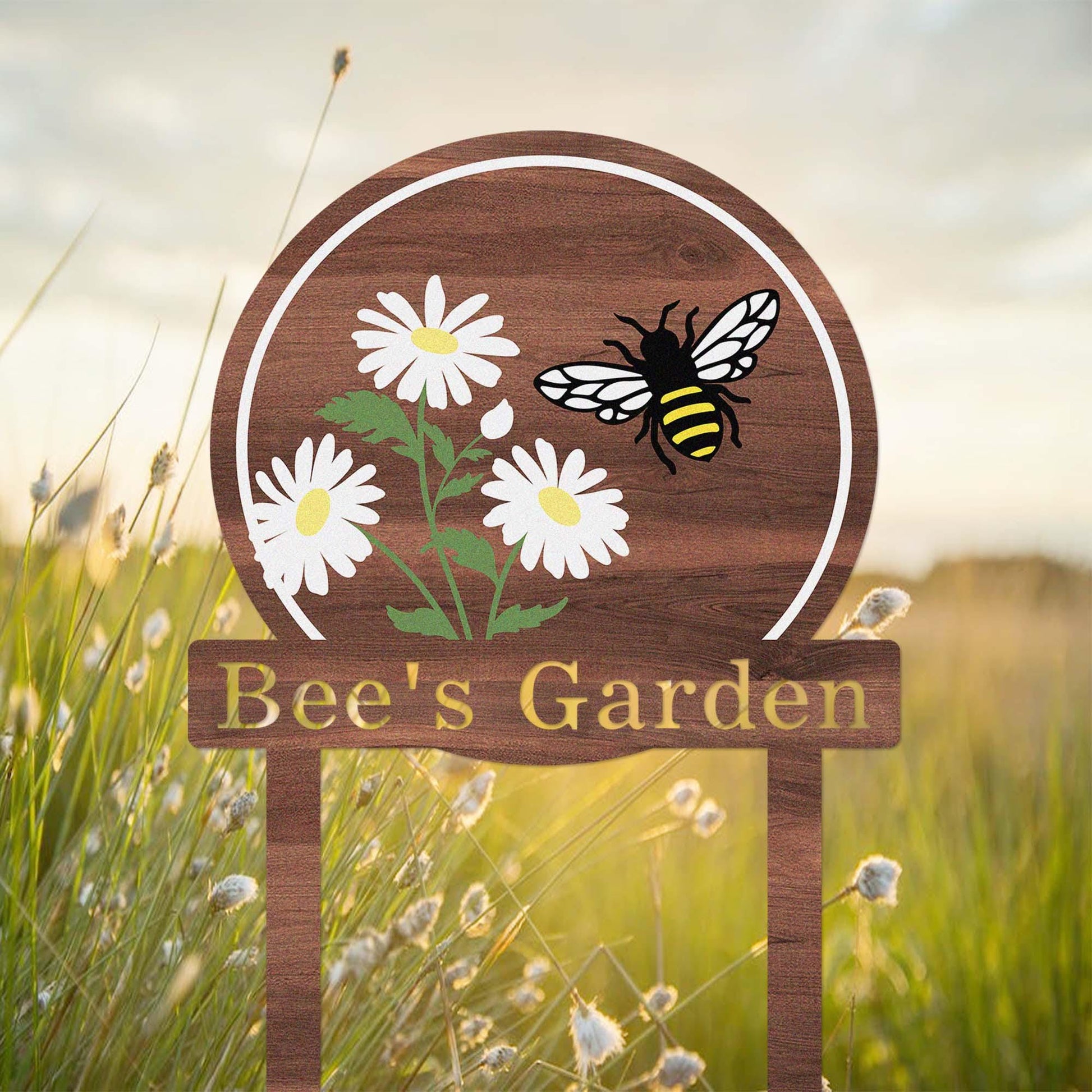 Custom Bee Garden Sign Stake, Metal Bee Flowers Garden Decor, Personalized Bee Gardener Name Stake, Honey Flower Beds Decor, Bee Keeper Gift