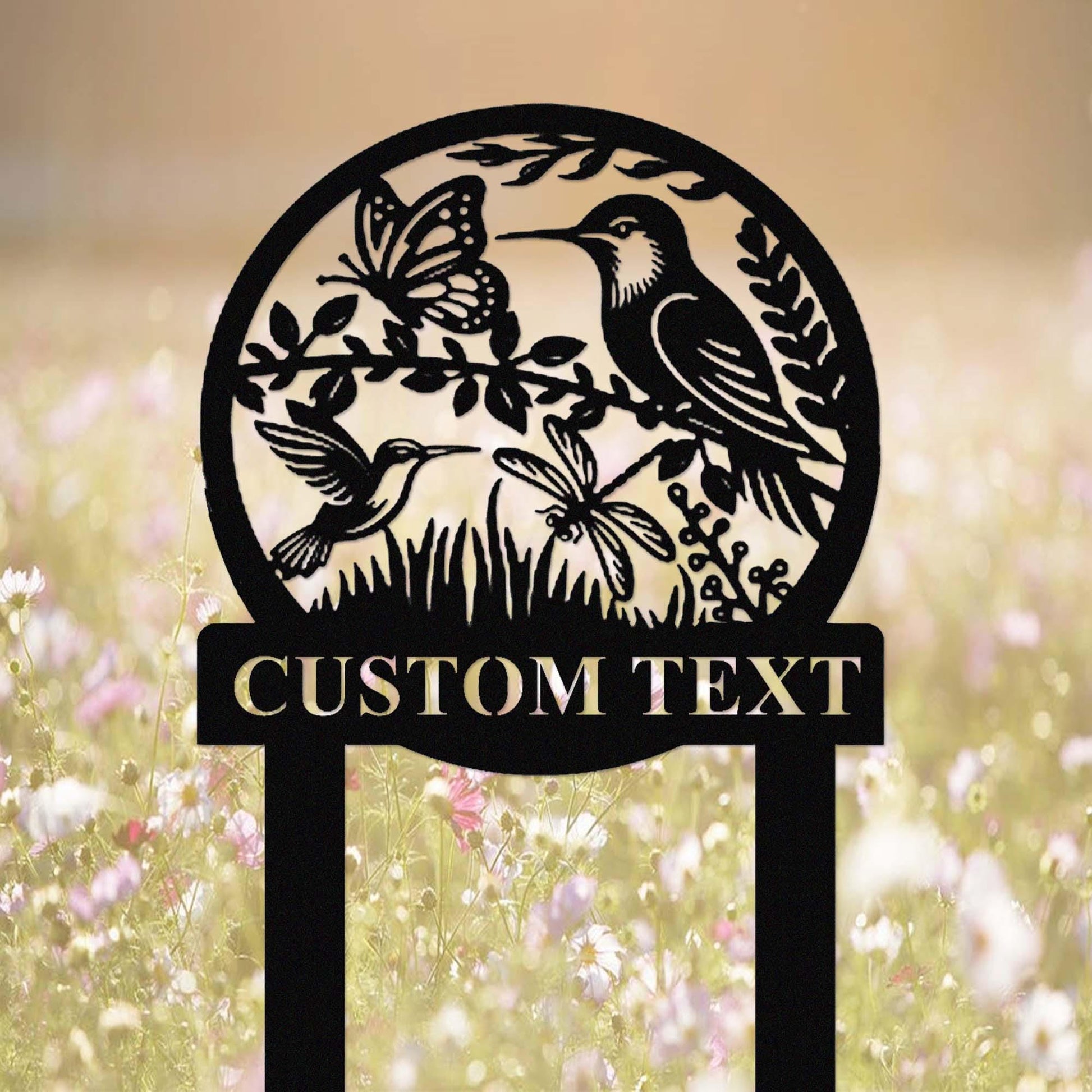 Custom Hummingbird Garden Sign, Metal Hummingbird Garden Stake, Personalized Gardener Name Stake, Flower Beds Decor, Hummingbird Sign Decor