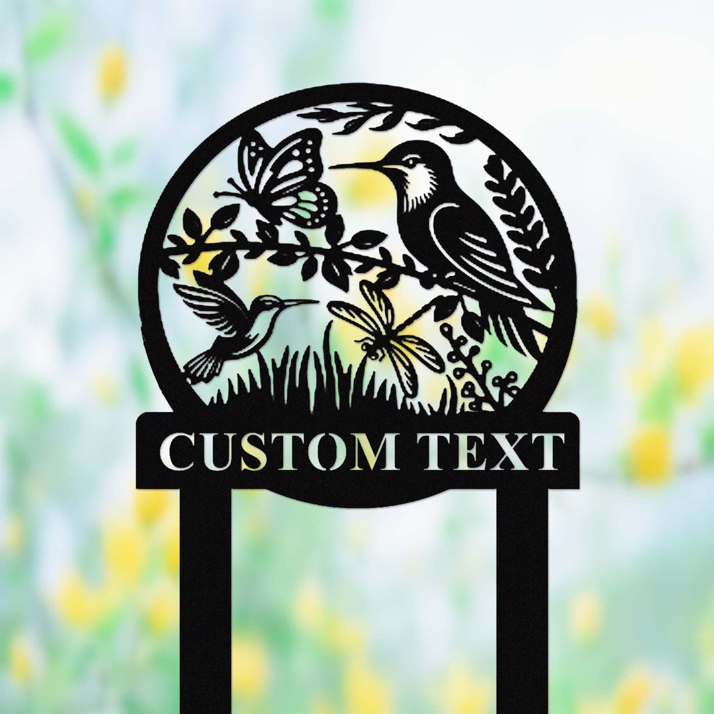 Custom Hummingbird Garden Sign, Metal Hummingbird Garden Stake, Personalized Gardener Name Stake, Flower Beds Decor, Hummingbird Sign Decor