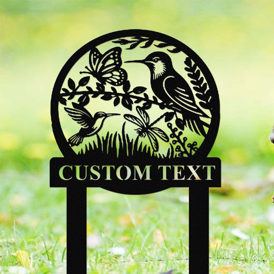 Custom Hummingbird Garden Sign, Metal Hummingbird Garden Stake, Personalized Gardener Name Stake, Flower Beds Decor, Hummingbird Sign Decor